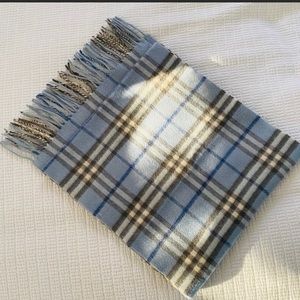 Burberry Blue/Grey Plaid Cashmere Scarf